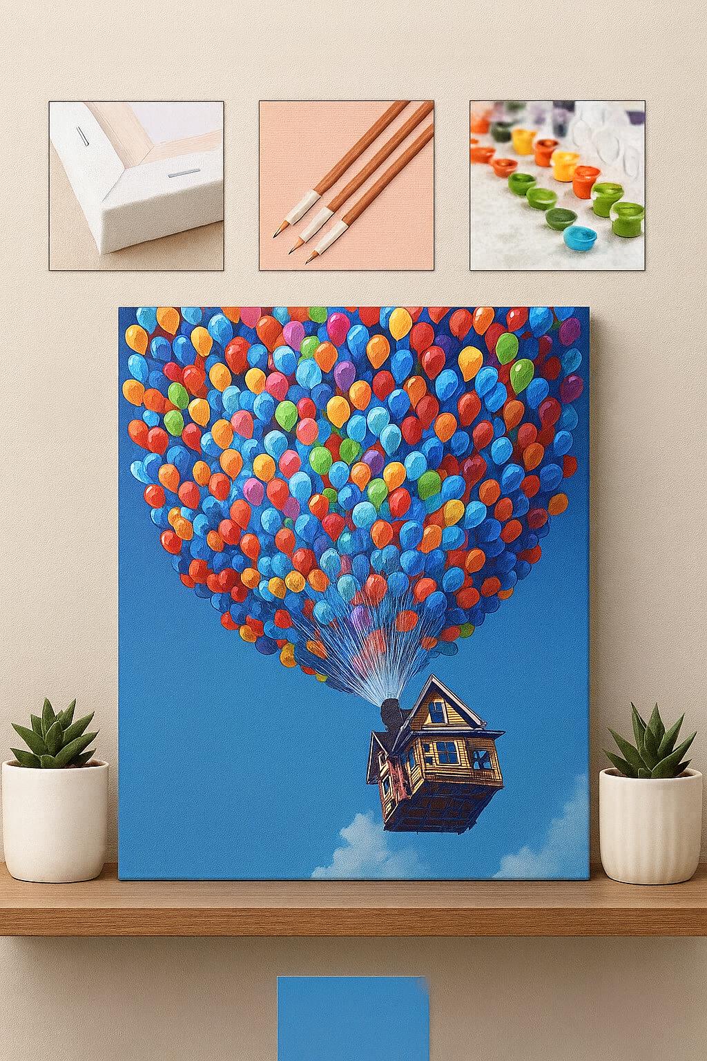 Balonlarla Uçan Ev Boyama Seti